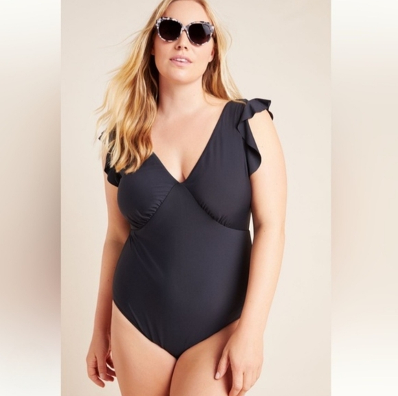 Anthropologie Other - NWT Anthropologie V-Neck One-Piece Ruffle Sleeve Swimsuit 2X